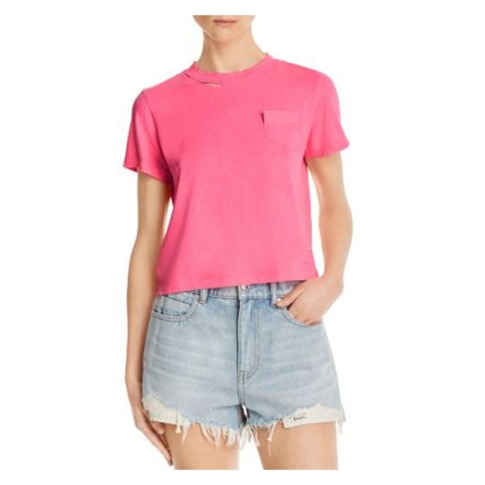 SJYP Womens Pink Printed Short Sleeve Crew Neck Top M
